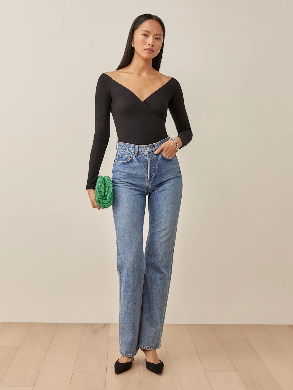 Reformation Black Ribbed Off-Shoulder Top - Picture 4 of 7